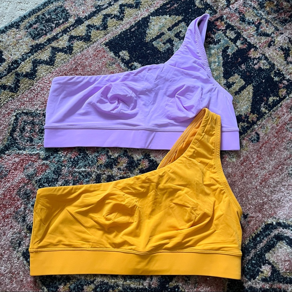 One-Shoulder Purple and Yellow Bras